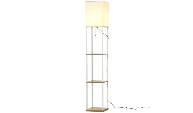 HOMCOM Modern Fabric Shade Floor Lamp 3 Shelves - White