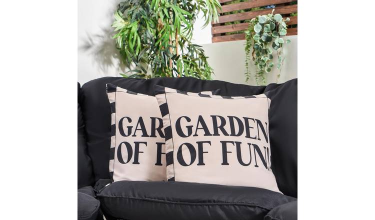 OHS 2 Pack Garden of Fun Slogan Garden Cushion Covers - Mono