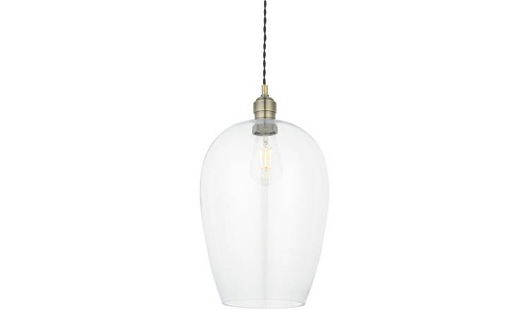 Loops Direct Brass Glass LED Pendant Light - Antique Brass