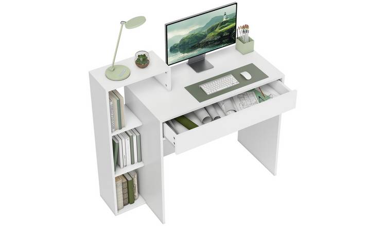 HOMCOM Wooden Computer Desk with 3 Open Shelves - White