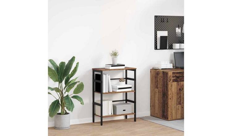 Walplus 2 Tier Steel Bookshelf - Dark Wood - 60 x 29.5 x 81 cm