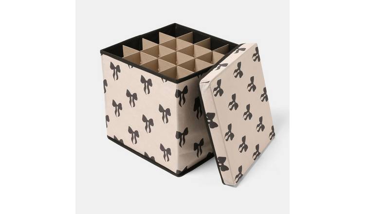 OHS Bow Print Christmas Bauble Storage Box - Mono