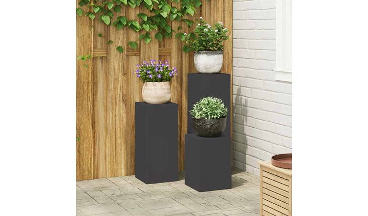 Walplus Pack of 3 Steel Plant Stand - Black - 24 x 24 x 75 cm