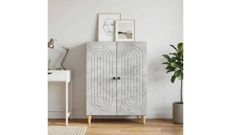 Walplus 2 Door Rectangular Sideboard 2 Shelf - Concrete Grey - 66 x 34.5 x 90 cm