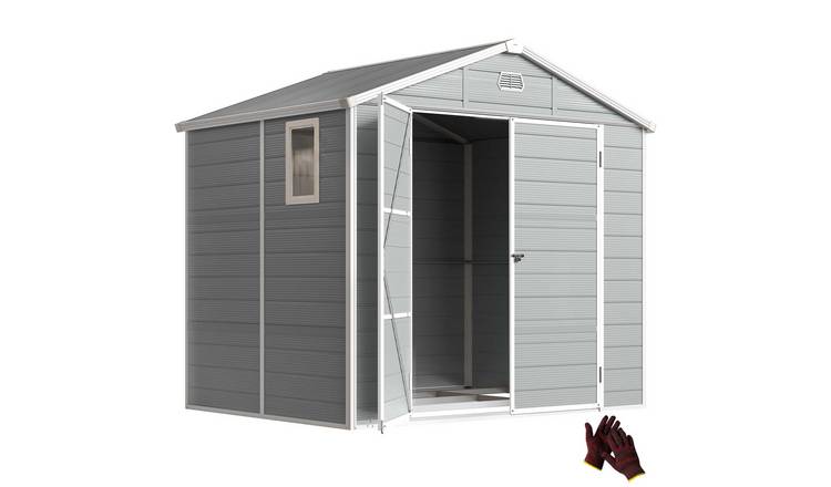 Outsunny Garden Shed with Foundation Kit Outdoor Storage - Light Grey