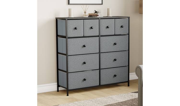Vida Designs Chorley 10 Drawer Fabric Drawer Chest - Grey & Black
