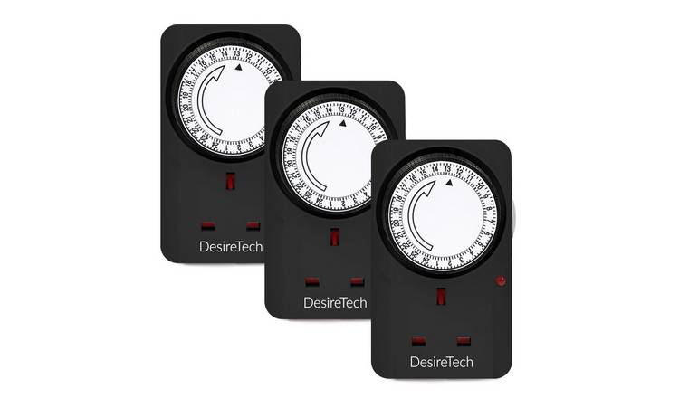 Desiretech 24 Hour Mechanical Plug-In Timer Switches - 3 Pack - Black