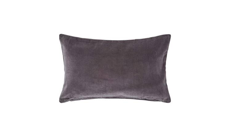 Homescapes Dark Grey Cotton Velvet Rectangular Cushion Cover - 30 x 50 cm