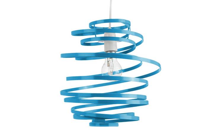 Happy Homewares Teal Gloss Metal Double Ribbon Spiral Swirl Pendant Shade - 23cm