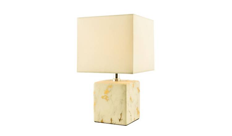 Happy Homewares Square Ceramic with Gold Marble Effect Finish Table Lamp - 13cm