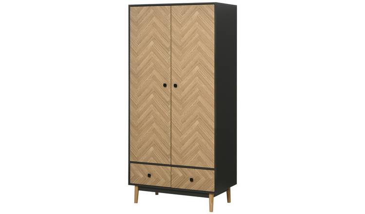 HOMCOM Modern Wardrobe Cabinet with Wood Effect Sticker Surface - Dark Grey