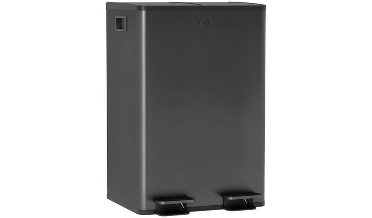 HOMCOM 56L Stainless Steel Dual Kitchen Bin with Inner Buckets- Black