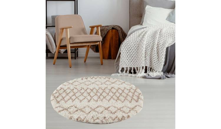 The Rugs  Cream and Beige Moroccan Shaggy Tangier Round Rug - 120cm