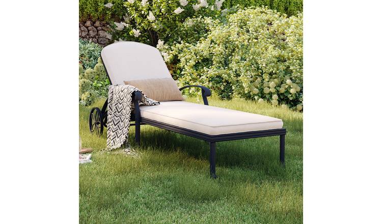 Charles Bentley Cast Aluminium Recliner Sun Lounger - Beige/Black