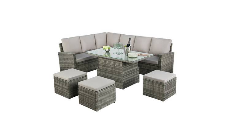 HomeGardenDirect Pelias 8 Seater  Corner Sofa Set With Rising Table - Grey