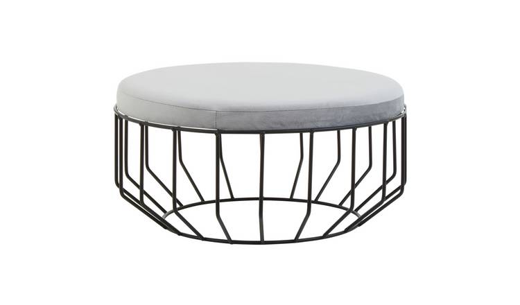 Orsina Hayes Velvet Large Footstool – Grey & Black