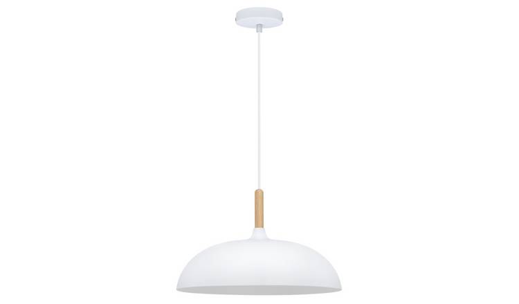 Energy Light Bulbs Wooden Fitting Metal Dome Ceiling Pendant Light - White