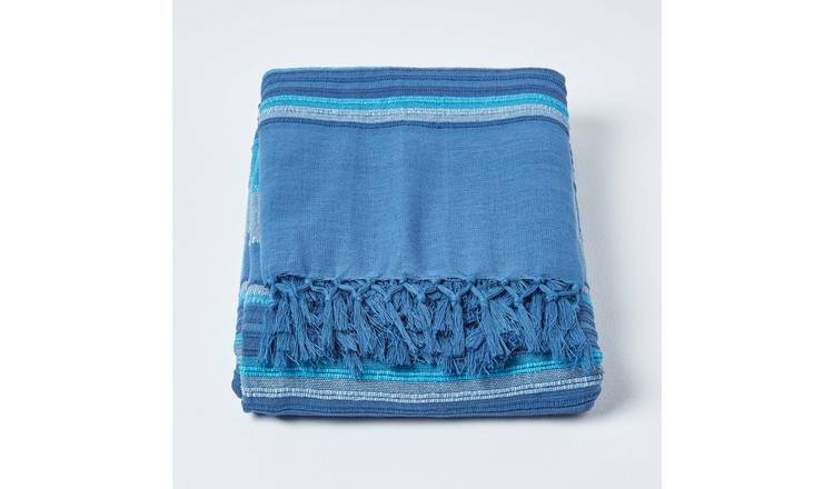 Homescapes Cotton Morocco Striped Throw - 255 x 360 cm - Blue
