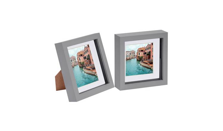 Nicola Spring 3D Box Photo Frames - 6 x 6" with Mount - Set of 2 - Grey