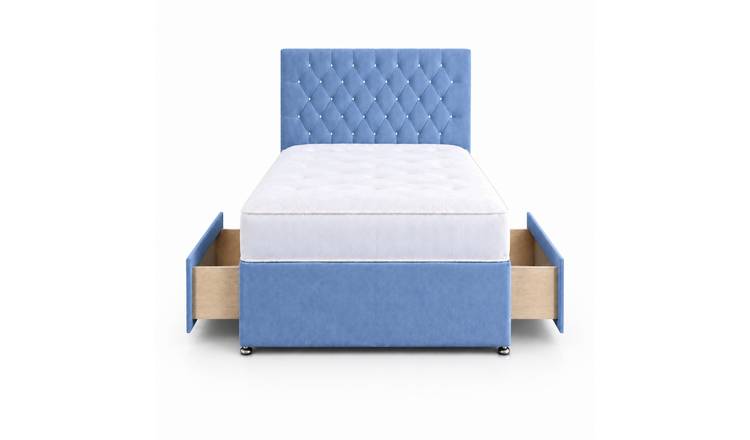 Comfy Deluxe 4ft6 Double      2 Drawer Velvet  Divan Bed Set -  Sky Blue