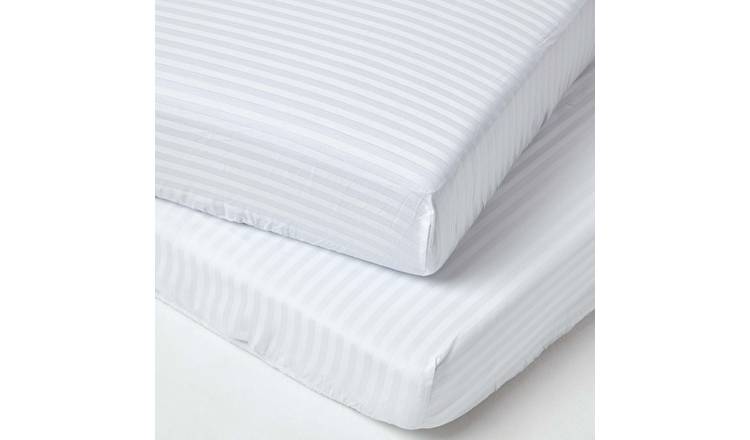 Homescapes 2 Egyptian Cotton White Kids Satin Stripe Fitted Sheets - Cot