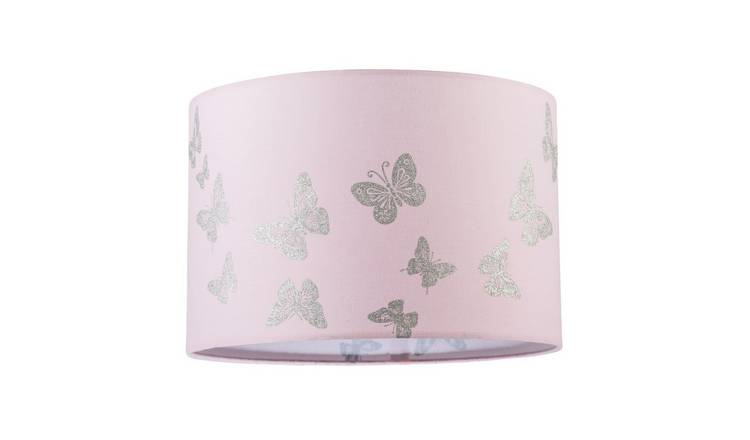 Happy Homewares Soft Pink with Silver Glitter Butterflies Lampshade - 30cm