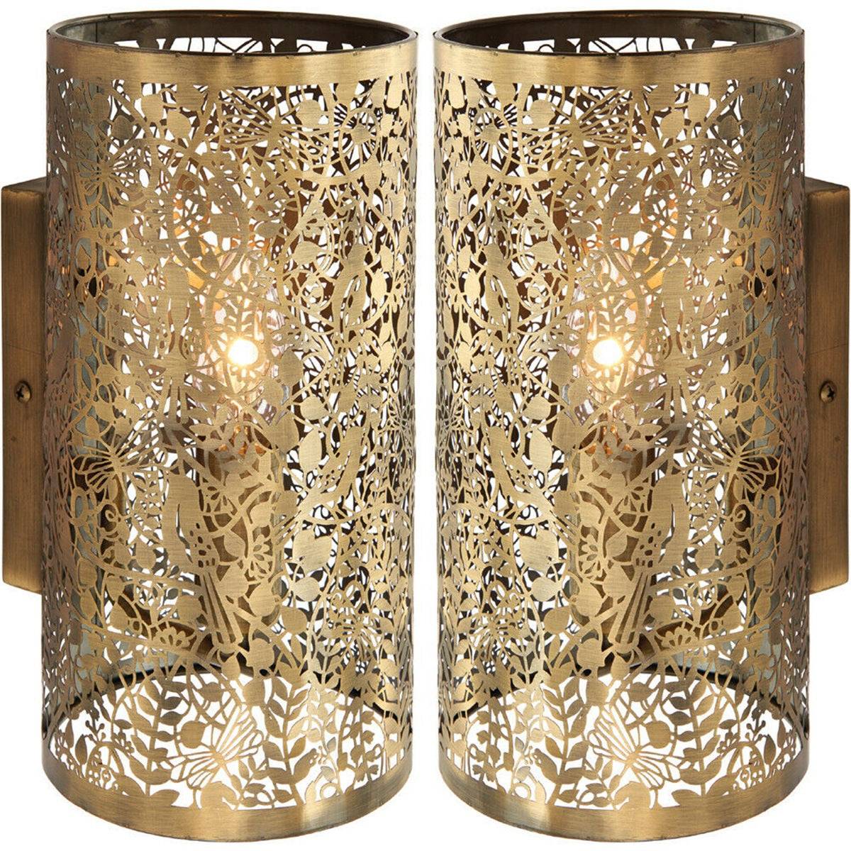 Loops Direct Pack of 2 Steel Dimmable Wall Light - Antique Brass - Image 1