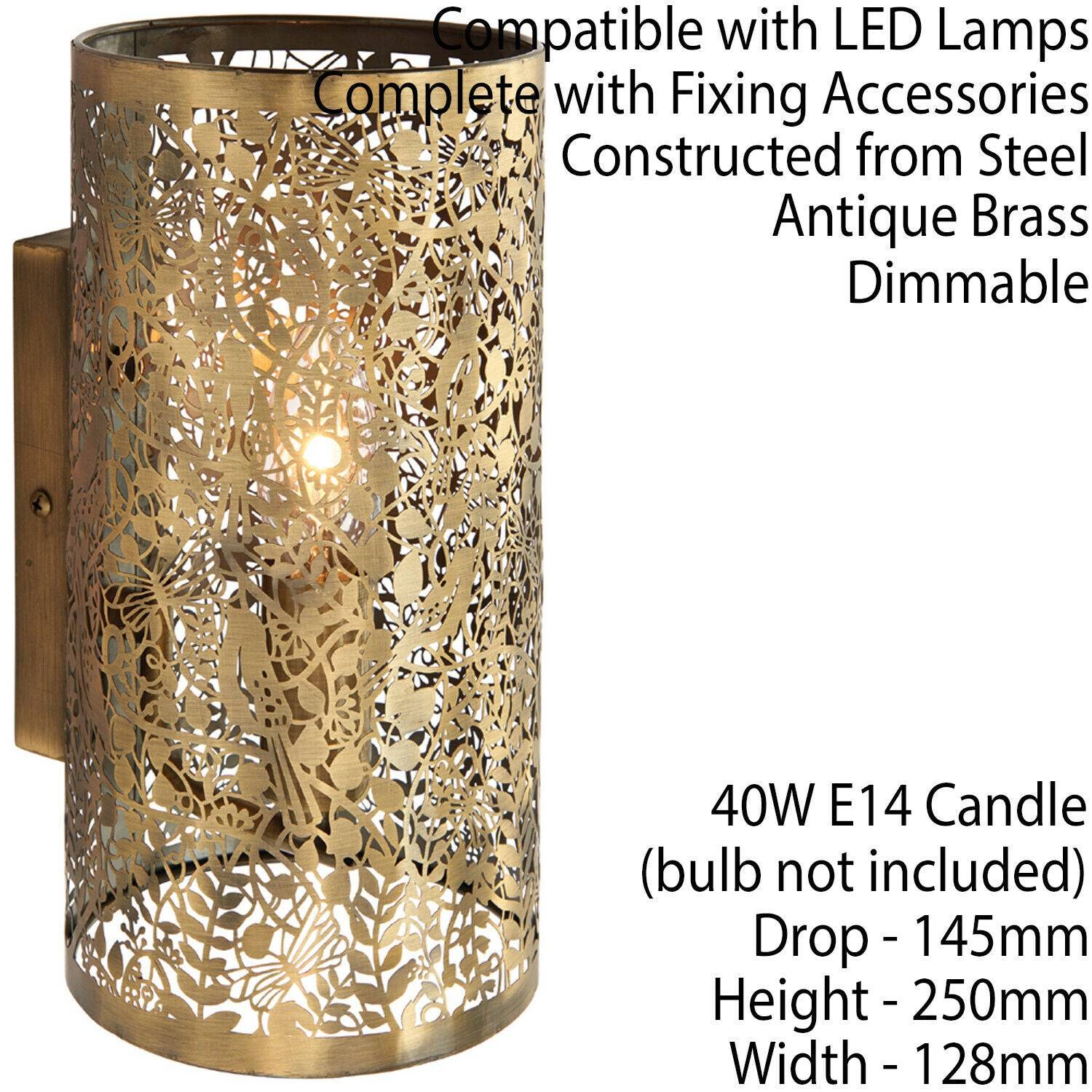 Loops Direct Pack of 2 Steel Dimmable Wall Light - Antique Brass - Image 2