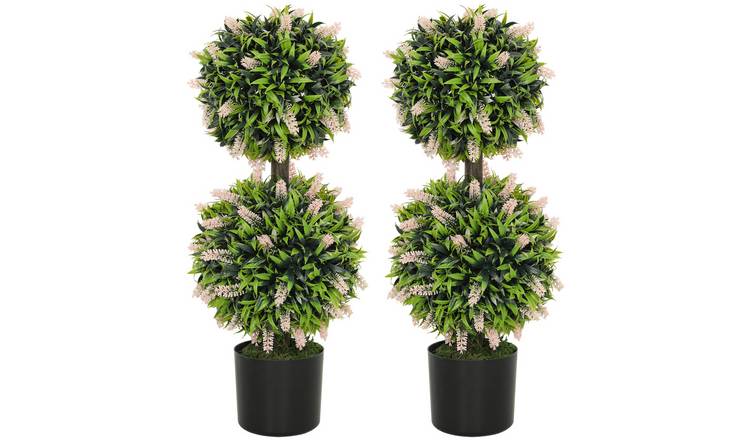 HOMCOM Set of 2 Artificial Ball Trees with Lavender Flower- Pink
