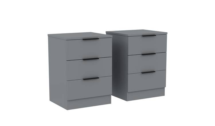 Vida Designs Trega 3 Drawer Set Of 2 Bedside Chest - Grey