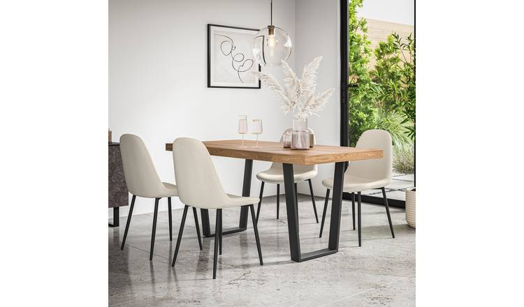Furniture Online Aria Maya Oak Effect Dining Table & 4 Ivory Chairs