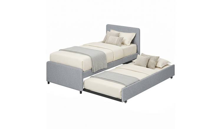 HOMCOM 3FT Upholstered Pull Out Trundle Single Bed Frame - Light Grey