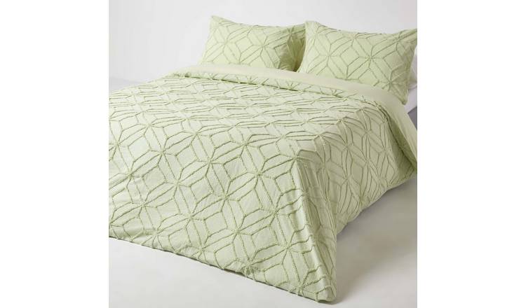 Homescapes Cotton Tufted Sage Green Duvet Cover Set - Single