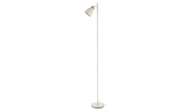 Happy Homewares Muted Dove Grey Scandinavian with Wooden Trim Floor Lamp - 29cm