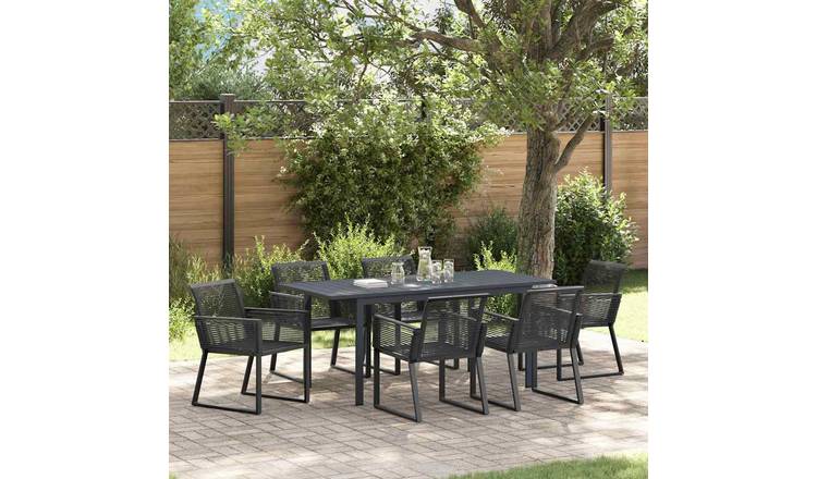 Walplus 7 Piece Garden Dining Set - Black - 180 x 80 x 74 cm