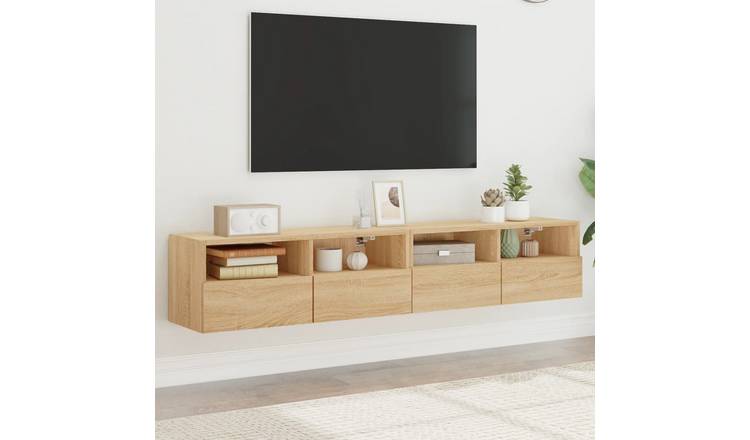 Walplus Pack of 2 Engineered Wood TV Wall Unit - Light Oak - 80 x 30 x 30 cm