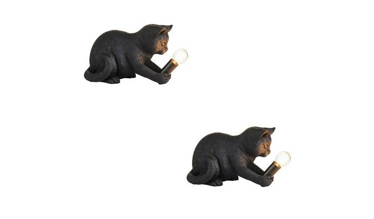 Loops Direct Pack of 2 Resin Kitten Table Lamp - Matt Black