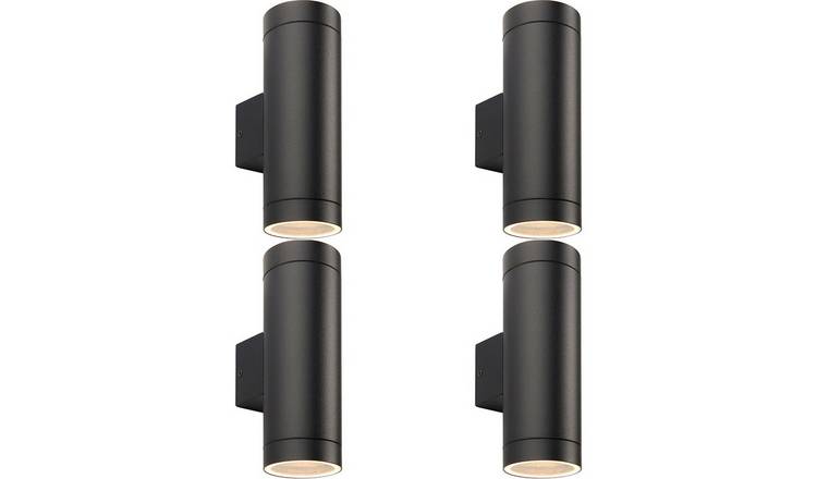 Loops Direct Pack of 4 Aluminium Exterior Up and Down Wall Light - Black