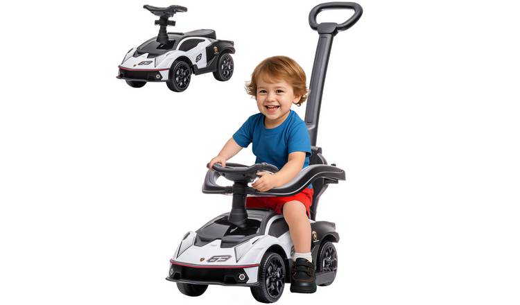 AIYAPLAY 2 in 1 Parent Handle Horn Steering Baby Push Car - White