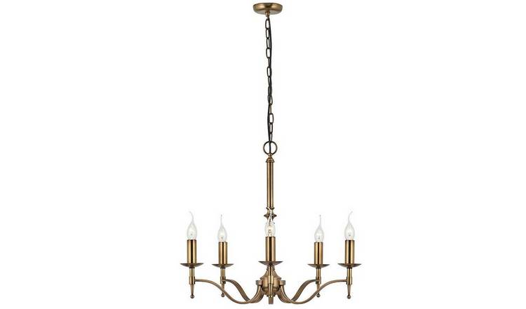Loops Direct Stanford Steel 5-Light Ceiling Pendant Chandelier - Antique Brass