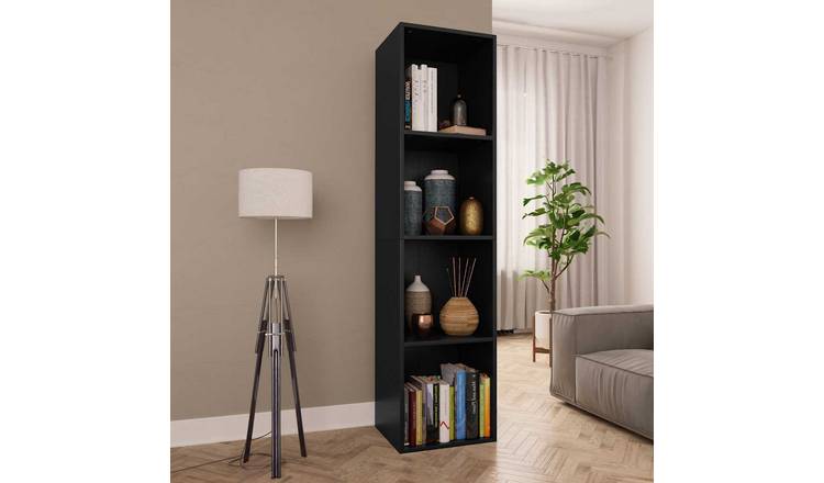 Walplus 4 Compartment Engineered Wood Book Cabinet - Black - 36 x 30 x 143 cm