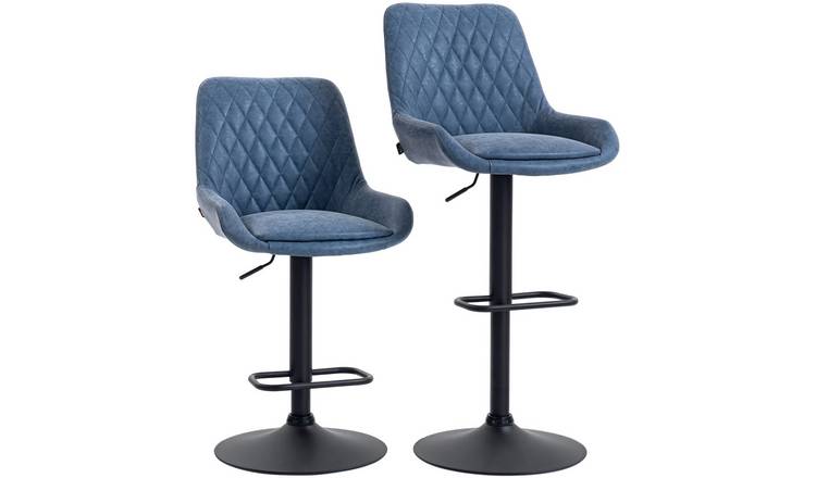 HOMCOM Set of 2 PU Leather Bar Stools with Metal Base - Blue