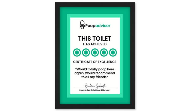 Funny Bathroom Wall Art 'Five Stars Would Poop Here Again' Framed Art Print - A4
