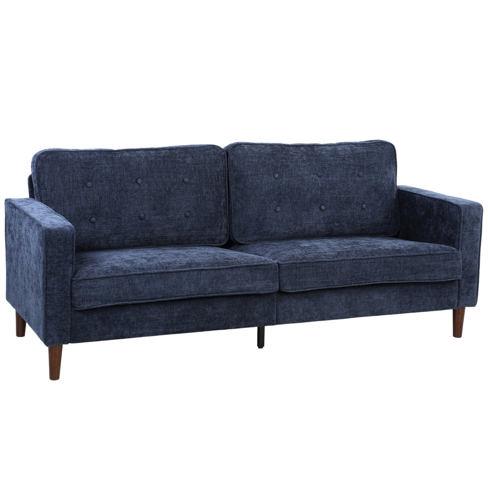 HOMCOM 3 Seater Velvet Modern Button Tufted Sofa - Dark Blue - Image 1