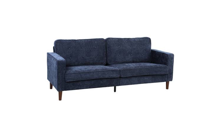 HOMCOM 3 Seater Velvet Modern Button Tufted Sofa - Dark Blue