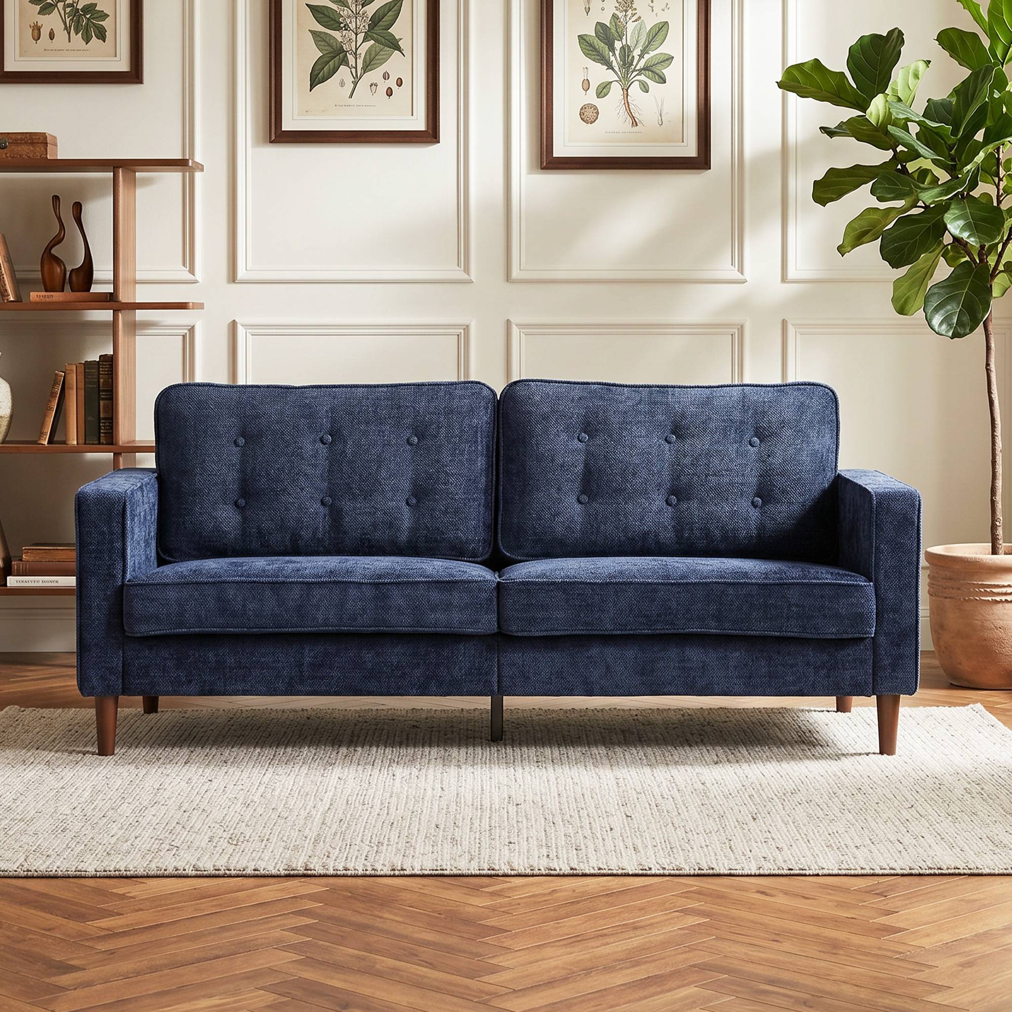 HOMCOM 3 Seater Velvet Modern Button Tufted Sofa - Dark Blue - Image 2