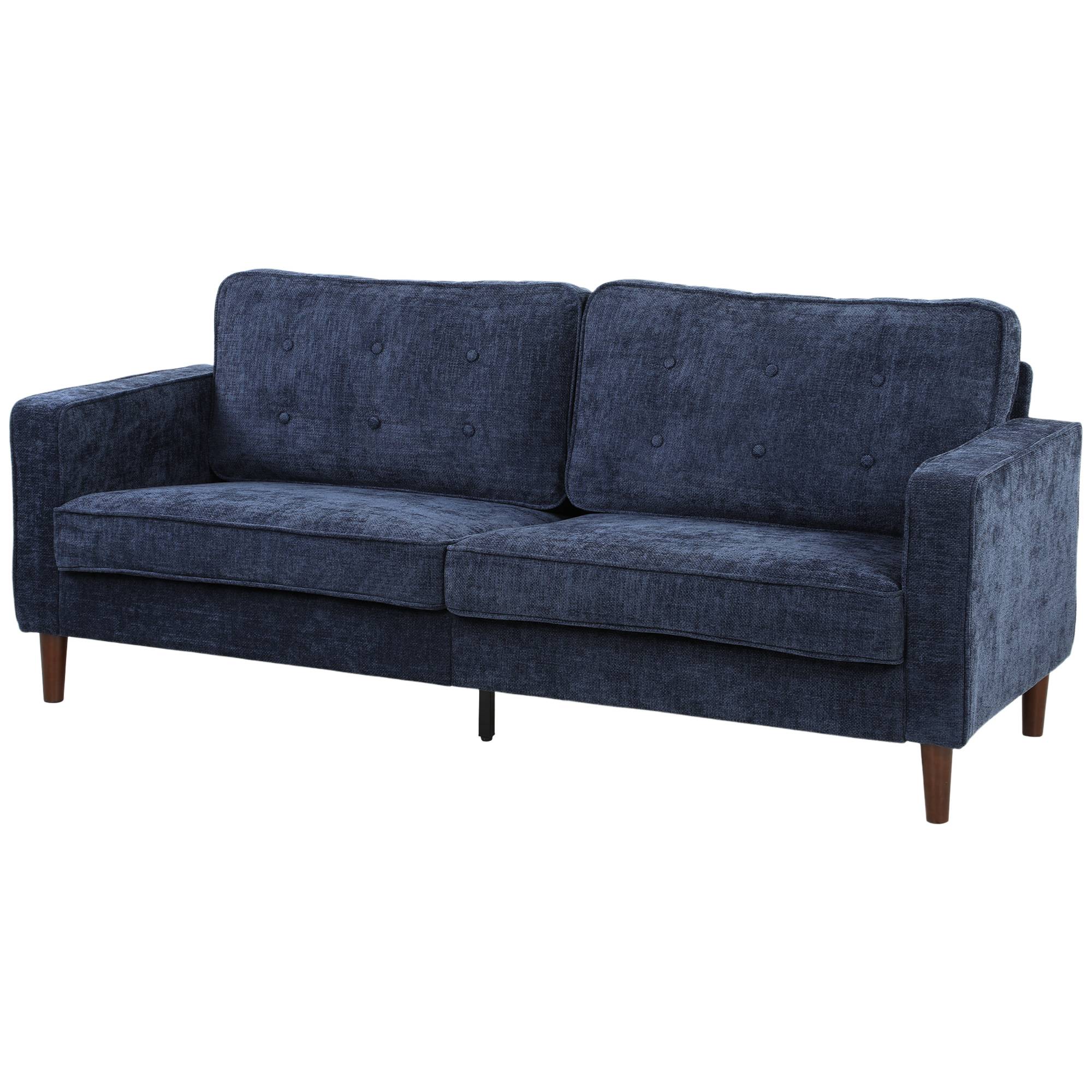 HOMCOM 3 Seater Velvet Modern Button Tufted Sofa - Dark Blue - Image 3