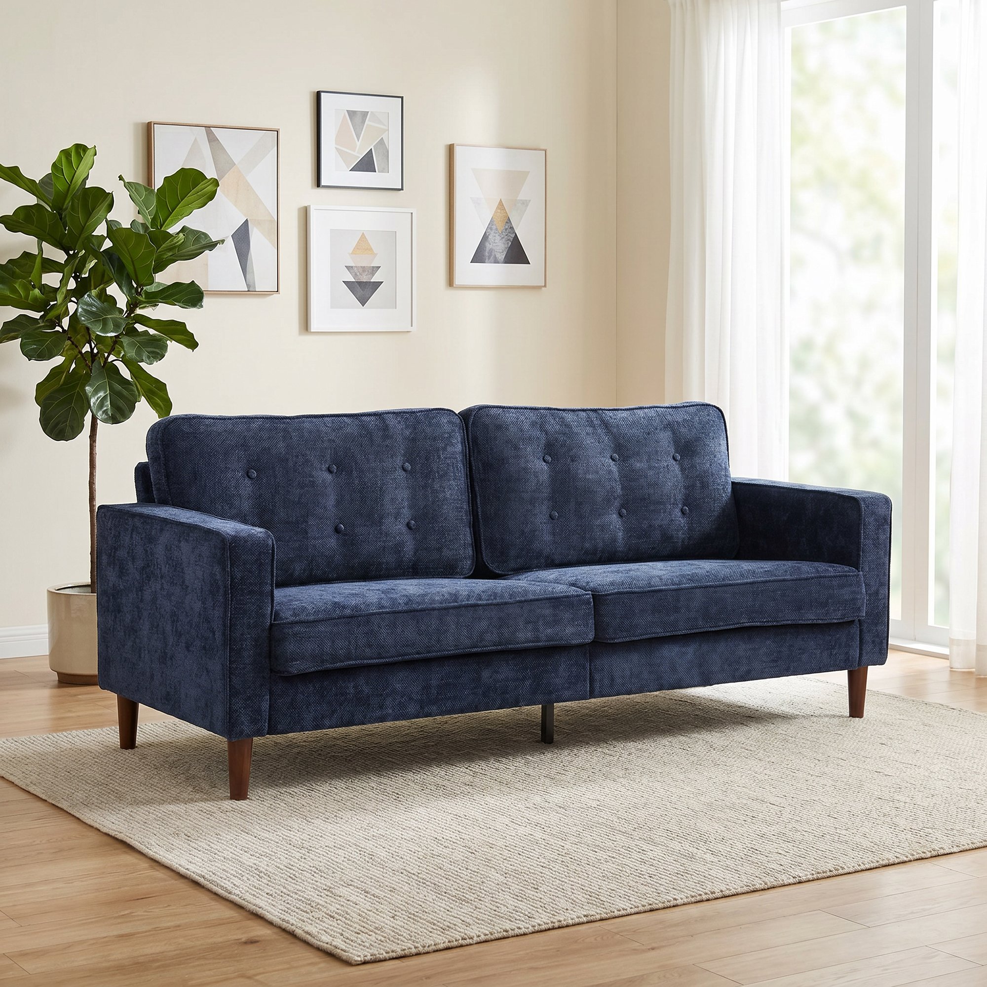 HOMCOM 3 Seater Velvet Modern Button Tufted Sofa - Dark Blue - Image 5