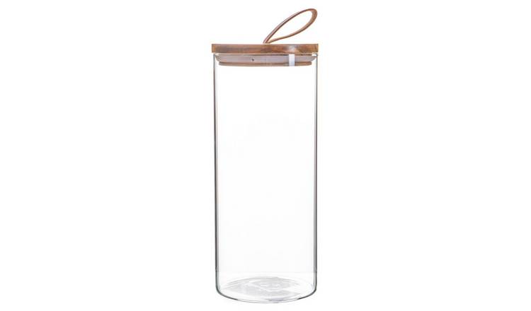 Argon Tableware Glass Storage Jar with Wooden Lid - Leather Loop