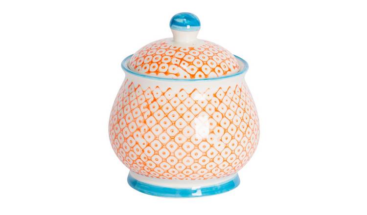 Nicola Spring Hand-Printed Sugar Bowl - Orange